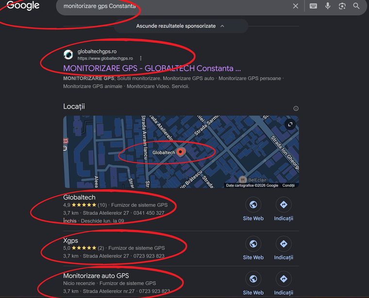 Google screenshot for the search “monitorizare gps Constanta”